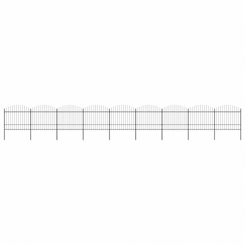 Panele ogrodzeniowe z grotami, stal, (1,5-1,75) x 15,3 m, czarne