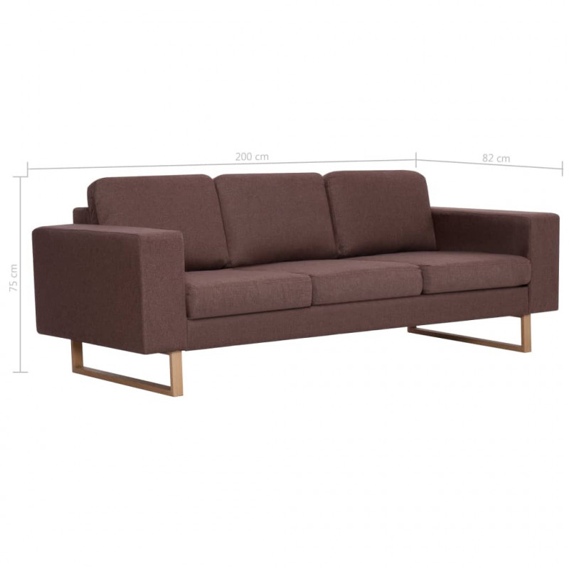 3-osobowa sofa tapicerowana tkaniną, brązowa
