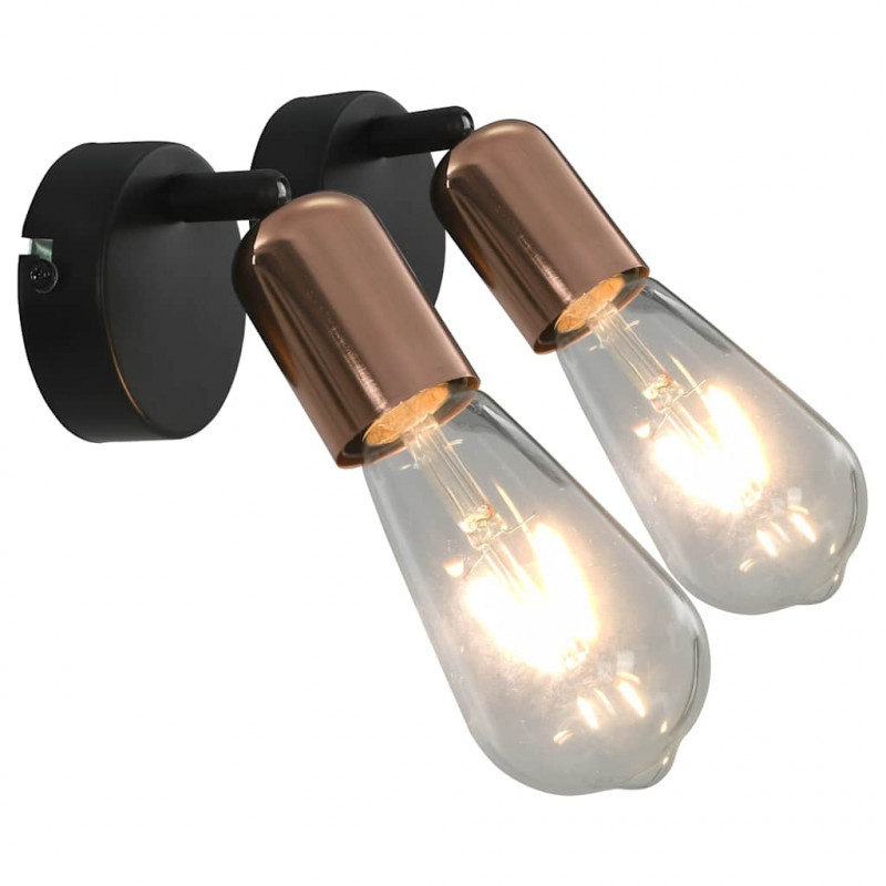 Lampy, 2 szt., żarówki żarnikowe 2 W, czarno-miedziane, E27