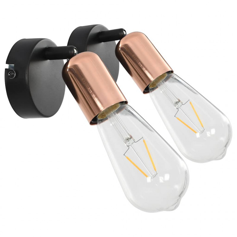 Lampy, 2 szt., żarówki żarnikowe 2 W, czarno-miedziane, E27