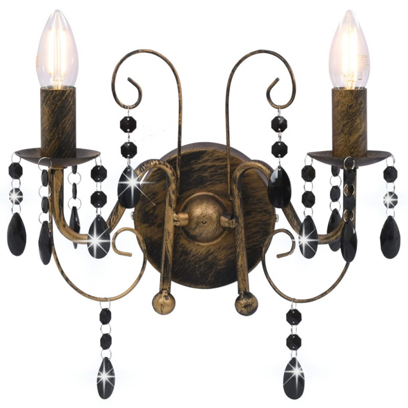 Lampa ścienna z koralikami, antyczna czerń, 2 żarówki E14
