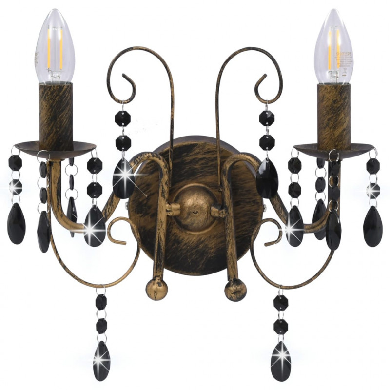 Lampa ścienna z koralikami, antyczna czerń, 2 żarówki E14