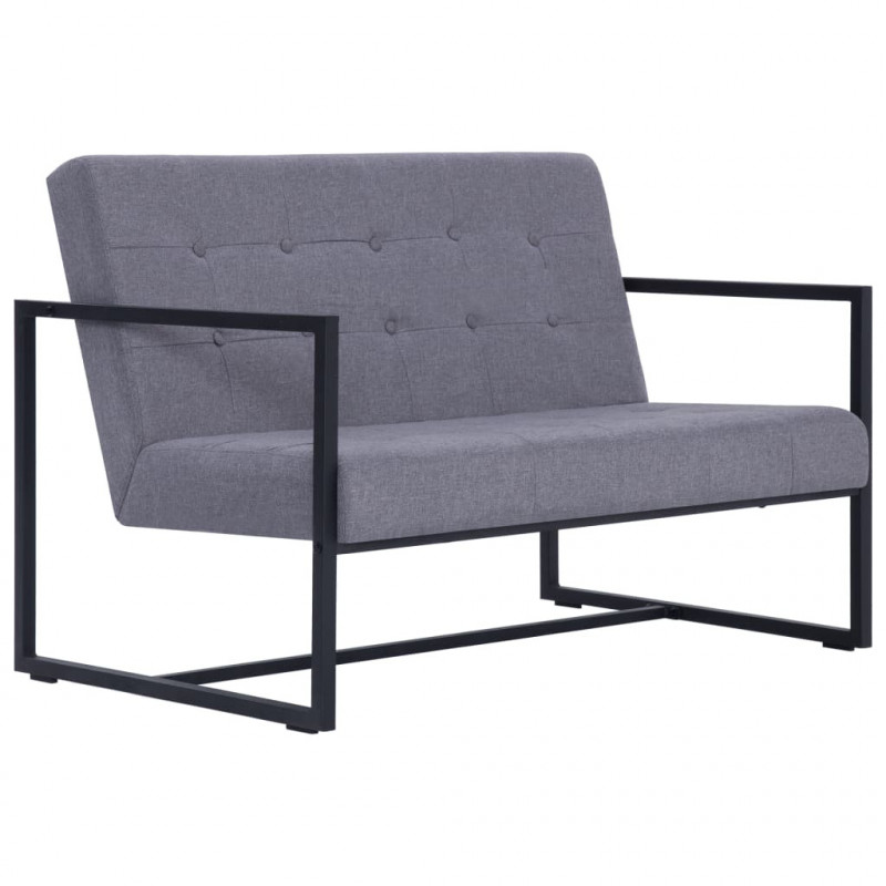 2-osobowa sofa z podłokietnikami, jasnoszara, stal i tkanina