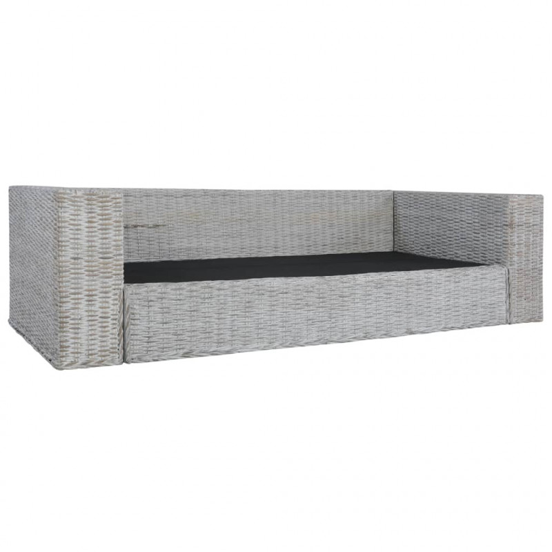 3-osobowa sofa z poduszkami, szara, naturalny rattan