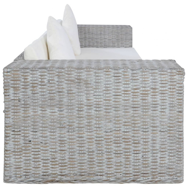 3-osobowa sofa z poduszkami, szara, naturalny rattan