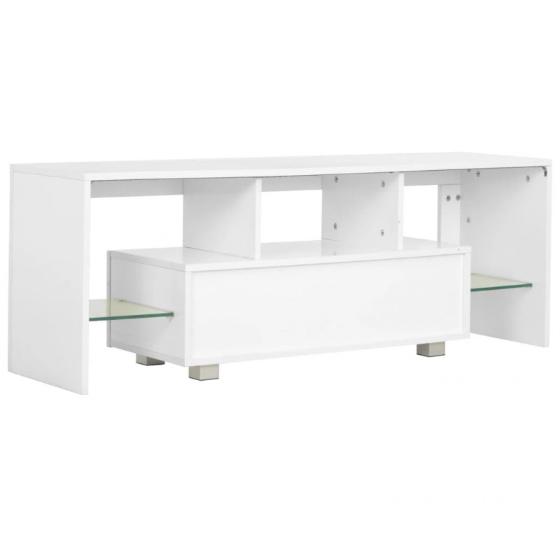 Szafka pod TV ze światłem LED, błyszcząca, biała, 130x35x45cm