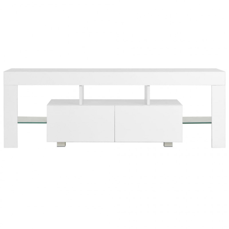 Szafka pod TV ze światłem LED, błyszcząca, biała, 130x35x45cm