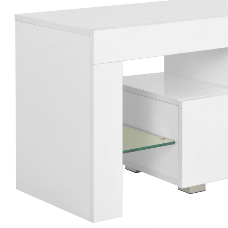 Szafka pod TV ze światłem LED, błyszcząca, biała, 130x35x45cm