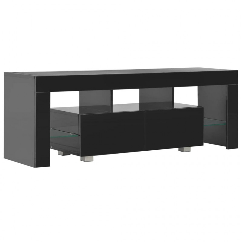 Szafka pod TV ze światłem LED, błyszcząca, czarna, 130x35x45cm