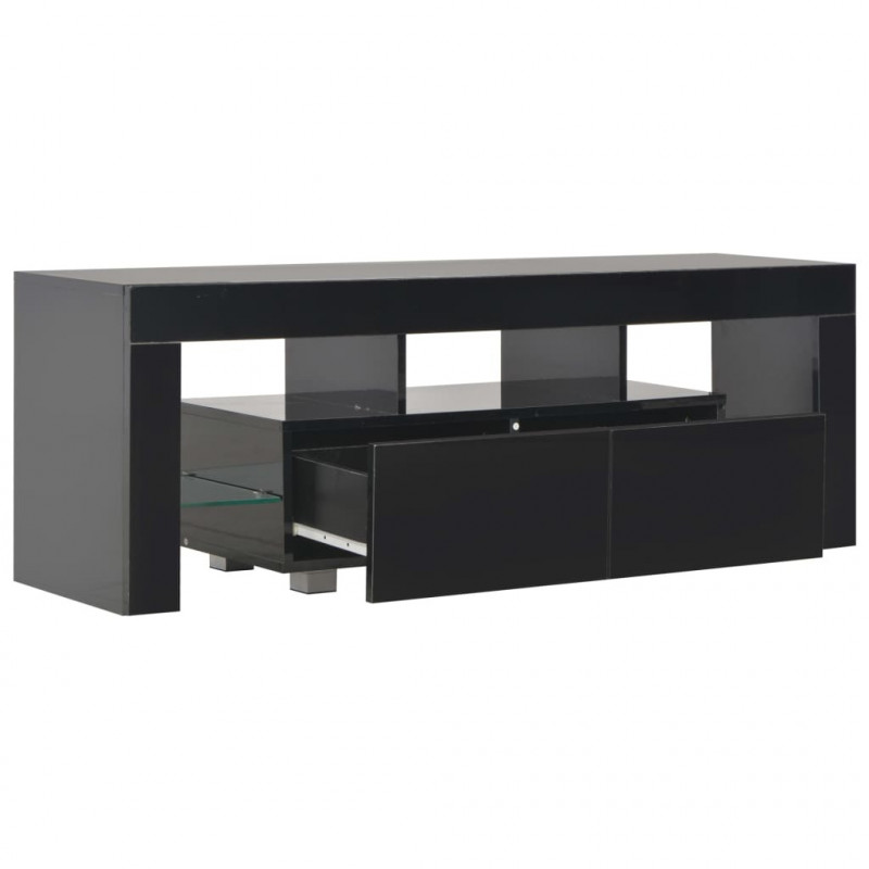 Szafka pod TV ze światłem LED, błyszcząca, czarna, 130x35x45cm