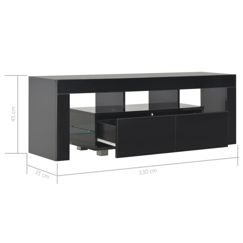 Szafka pod TV ze światłem LED, błyszcząca, czarna, 130x35x45cm
