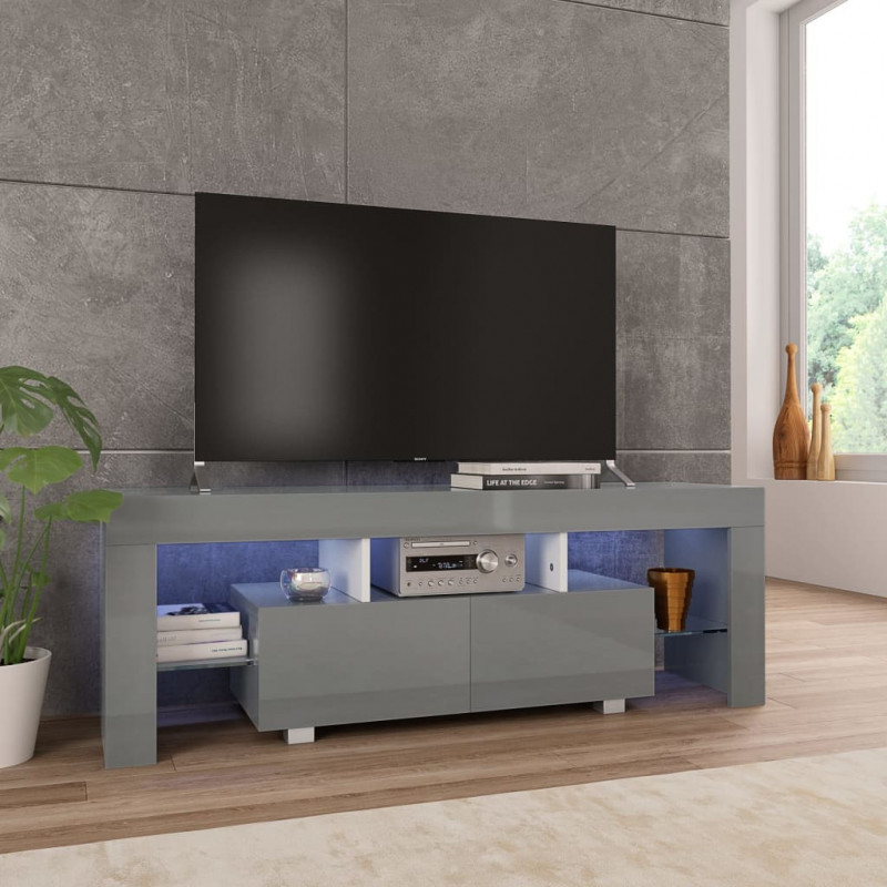 Szafka pod TV, ze światłem LED, błyszcząca, szara, 130x35x45cm