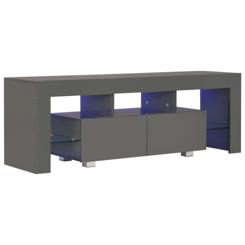 Szafka pod TV, ze światłem LED, błyszcząca, szara, 130x35x45cm