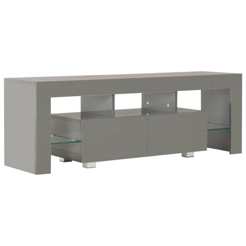 Szafka pod TV, ze światłem LED, błyszcząca, szara, 130x35x45cm
