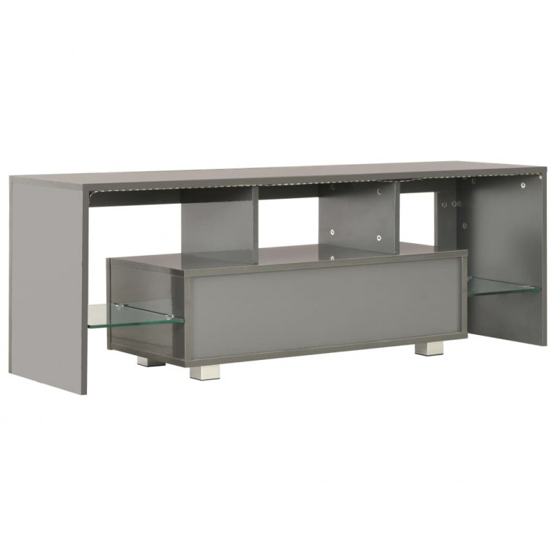 Szafka pod TV, ze światłem LED, błyszcząca, szara, 130x35x45cm