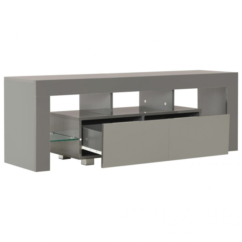 Szafka pod TV, ze światłem LED, błyszcząca, szara, 130x35x45cm