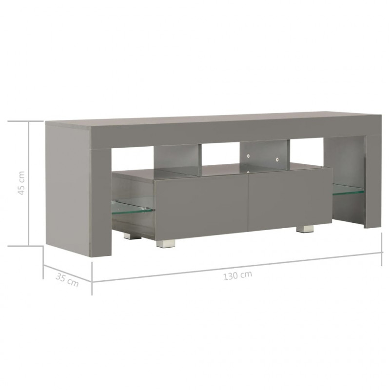 Szafka pod TV, ze światłem LED, błyszcząca, szara, 130x35x45cm