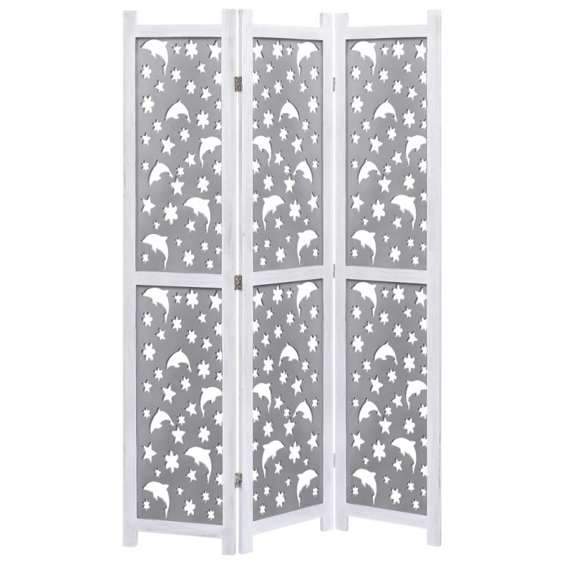 Parawan 3-panelowy, szary, 105 x 165 cm, lite drewno