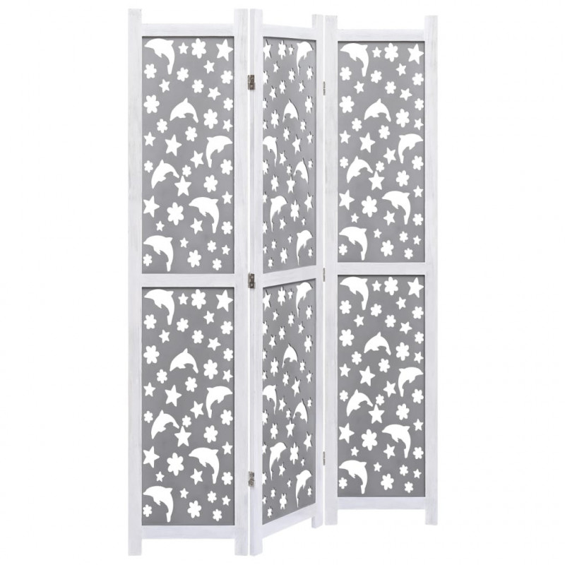 Parawan 3-panelowy, szary, 105 x 165 cm, lite drewno