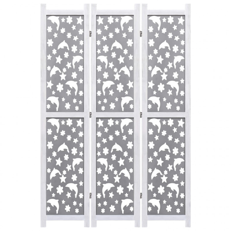 Parawan 3-panelowy, szary, 105 x 165 cm, lite drewno