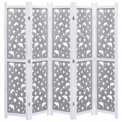 Parawan 5-panelowy, szary, 175 x 165 cm, lite drewno