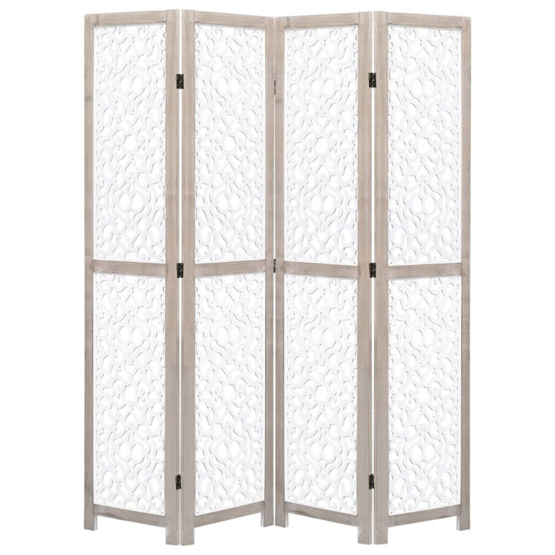 Parawan 4-panelowy, biały, 140 x 165 cm, lite drewno