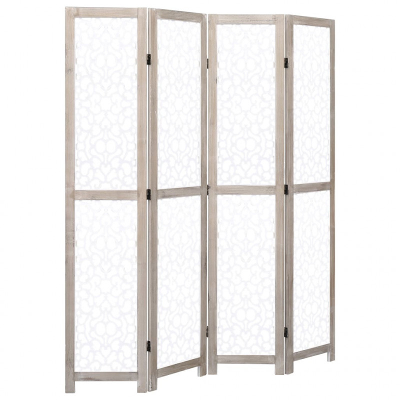 Parawan 4-panelowy, biały, 140 x 165 cm, lite drewno