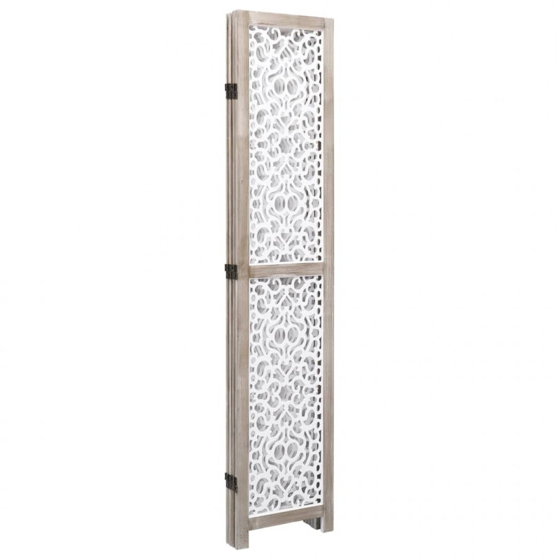 Parawan 4-panelowy, biały, 140 x 165 cm, lite drewno