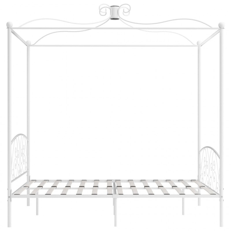 Rama łóżka z baldachimem, biała, metalowa, 160 x 200 cm