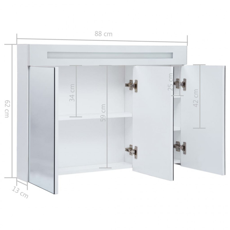Szafka łazienkowa z lustrem i LED, 88 x 13 x 62 cm