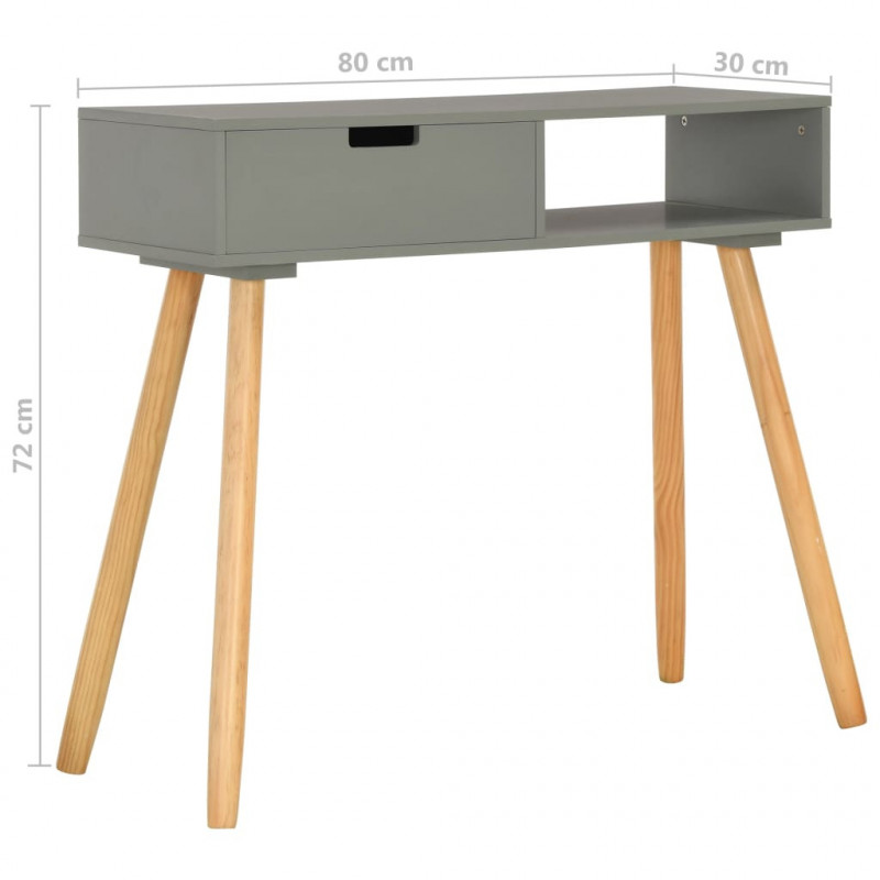 Stolik konsola, szary, 80 x 30 x 72 cm, lite drewno sosnowe