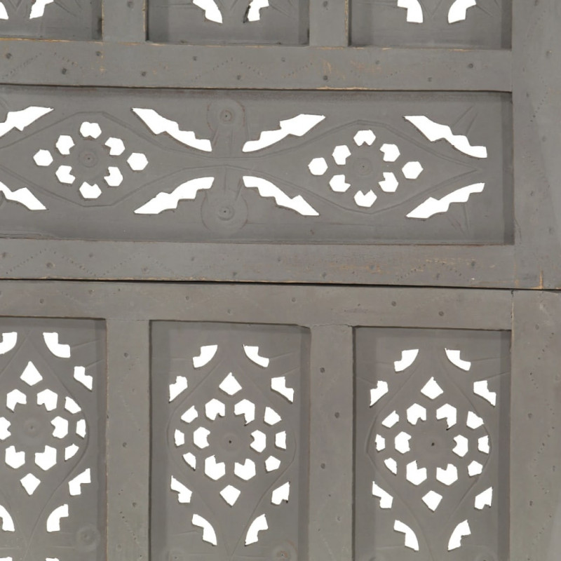 Parawan 5-panelowy, rzeźbiony, szary, 200x165 cm, drewno mango