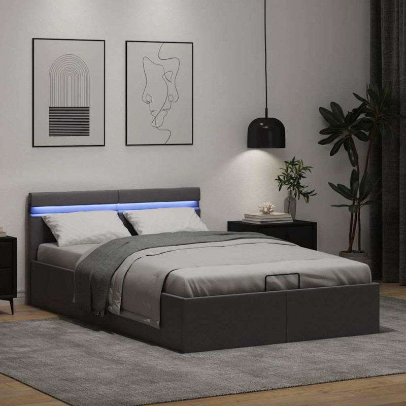 Rama łóżka z podnośnikiem i LED, szara, ekoskóra, 120 x 200 cm