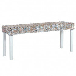 Ławka, 110 cm, biała, rattan kubu i lite drewno mahoniowe