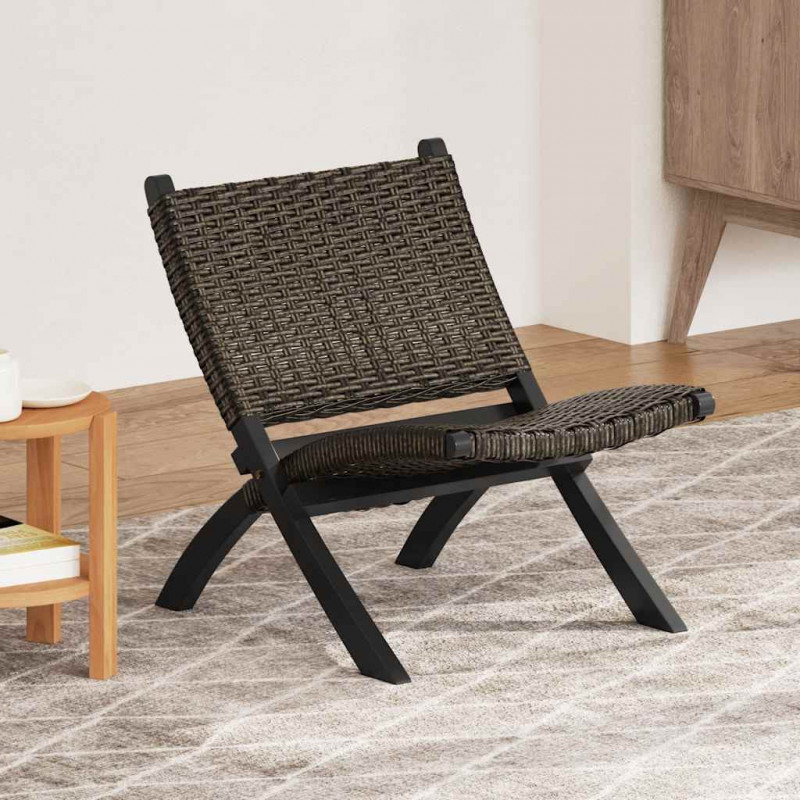 Krzesło, czarne, naturalny rattan kubu i lite drewno mahoniowe