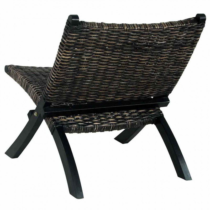 Krzesło, czarne, naturalny rattan kubu i lite drewno mahoniowe