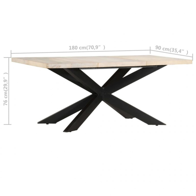 Stół jadalniany, 180 x 90 x 76 cm, lite, bielone drewno mango