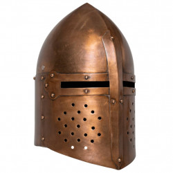 Replika średniowiecznego zabytkowego hełmu LARP, miedziana stal