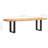 Ławka, 160 cm, lite, surowe drewno mango i stal