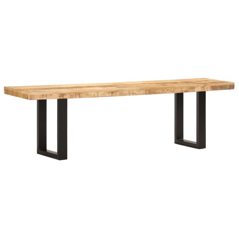 Ławka, 160 cm, lite, surowe drewno mango i stal