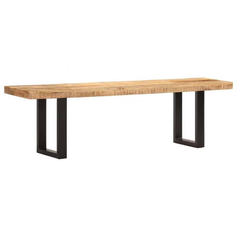 Ławka, 160 cm, lite, surowe drewno mango i stal