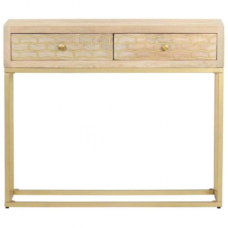 Stolik typu konsola, złoty, 90 x 30 x 75 cm, lite drewno mango