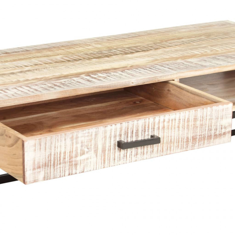 Stolik kawowy, biały, 117x50x30 cm, lite drewno akacjowe