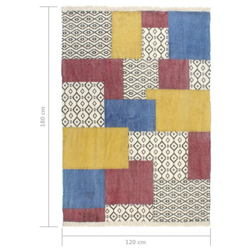 Ręcznie tkany kilim, bawełna, 120x180 cm, z nadrukiem, kolorowy