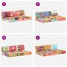 Sofa z poduszek na paletę, tkanina, wielokolorowy patchwork