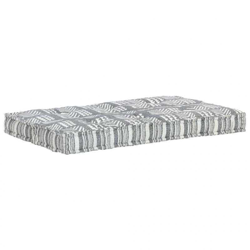 Sofa z poduszek na paletę, tkanina, szary patchwork