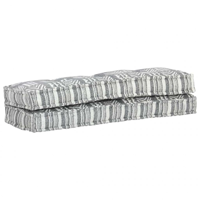 Sofa z poduszek na paletę, tkanina, szary patchwork