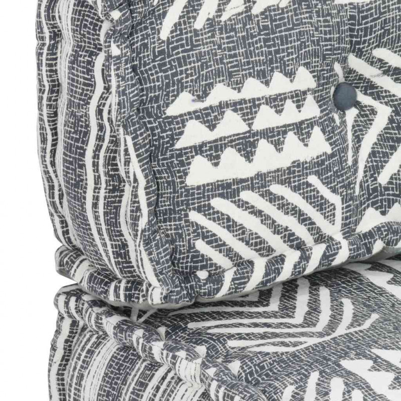 Sofa z poduszek na paletę, tkanina, szary patchwork