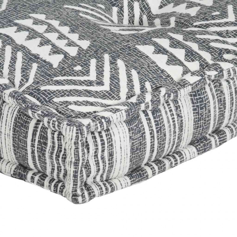 Sofa z poduszek na paletę, tkanina, szary patchwork