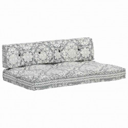 Sofa z poduszek na paletę, tkanina, jasnoszary patchwork